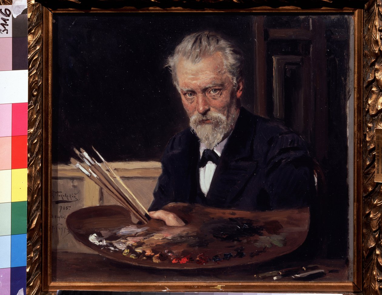 Autoportrét (Autoportrét). Obraz Vladimíra Jegoroviče Makovského (Makovskij, Makovskij) (1846-1920), huile sur toile od Vladimir Egorovic Makovsky