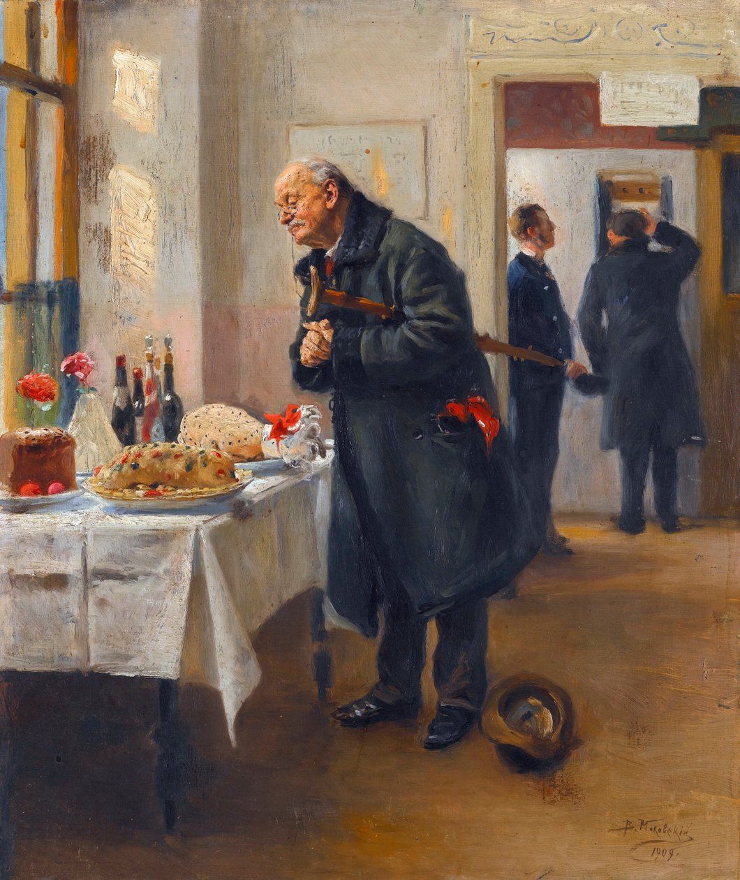 "Gastronom" (Gastronom) Muž si mnul ruce před dobrým bufetem - Obraz Vladimíra Makovského (Makovského) (1846-1920) od Vladimir Egorovic Makovsky