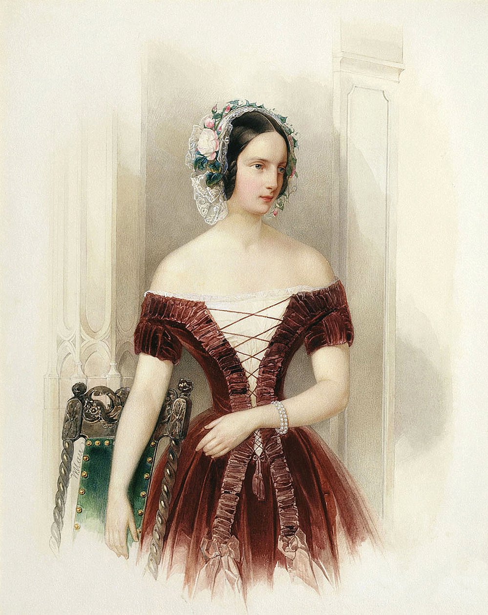 Portrét vévodkyně Alexandry Nikolajevny z Ruska (1825-1844) princezny z Hesse Kassel"" (velkovévodkyně Alexandra Nikolajevna z Ruska) Malba Vladimíra Ivanoviče Hau (Gau) (1816-1895) kolem roku 1840 Státní skanzen Petrohrad Peterhof od Vladimir Ivanovich Hau