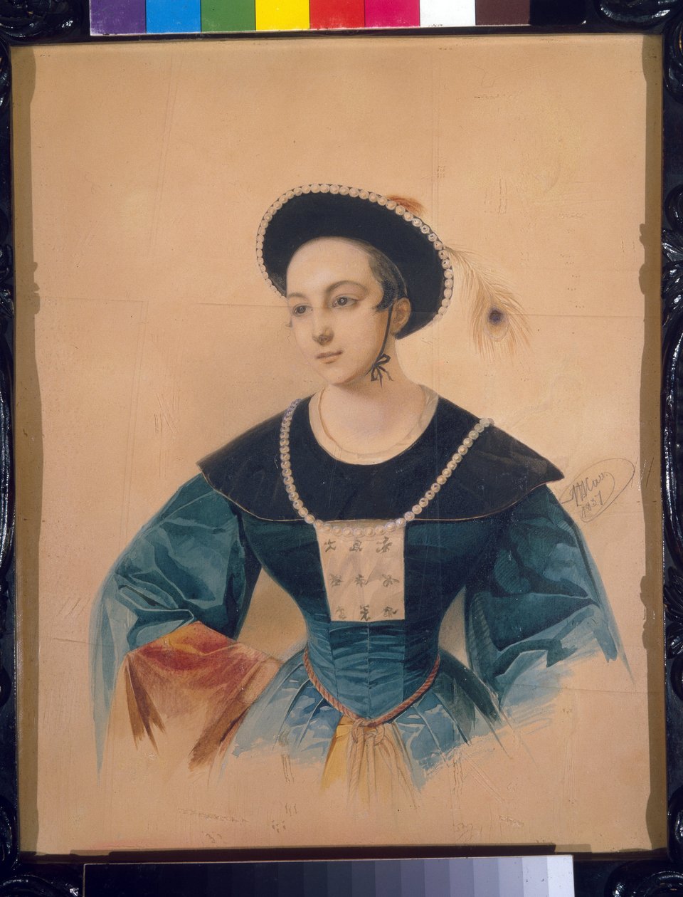 Portrét sopranistky Anny Štěpánové (1816-1838) pro roli Pekiho v Bronzovém koni Daniela Aubera (1782-1871). (Portrét operní pěvkyně A. Štěpánové jako Peki v Bronzovém koni D. Aubera). Dílo Vladimíra Ivanoviče Hau (Gau) (1816-1 od Vladimir Ivanovich Hau