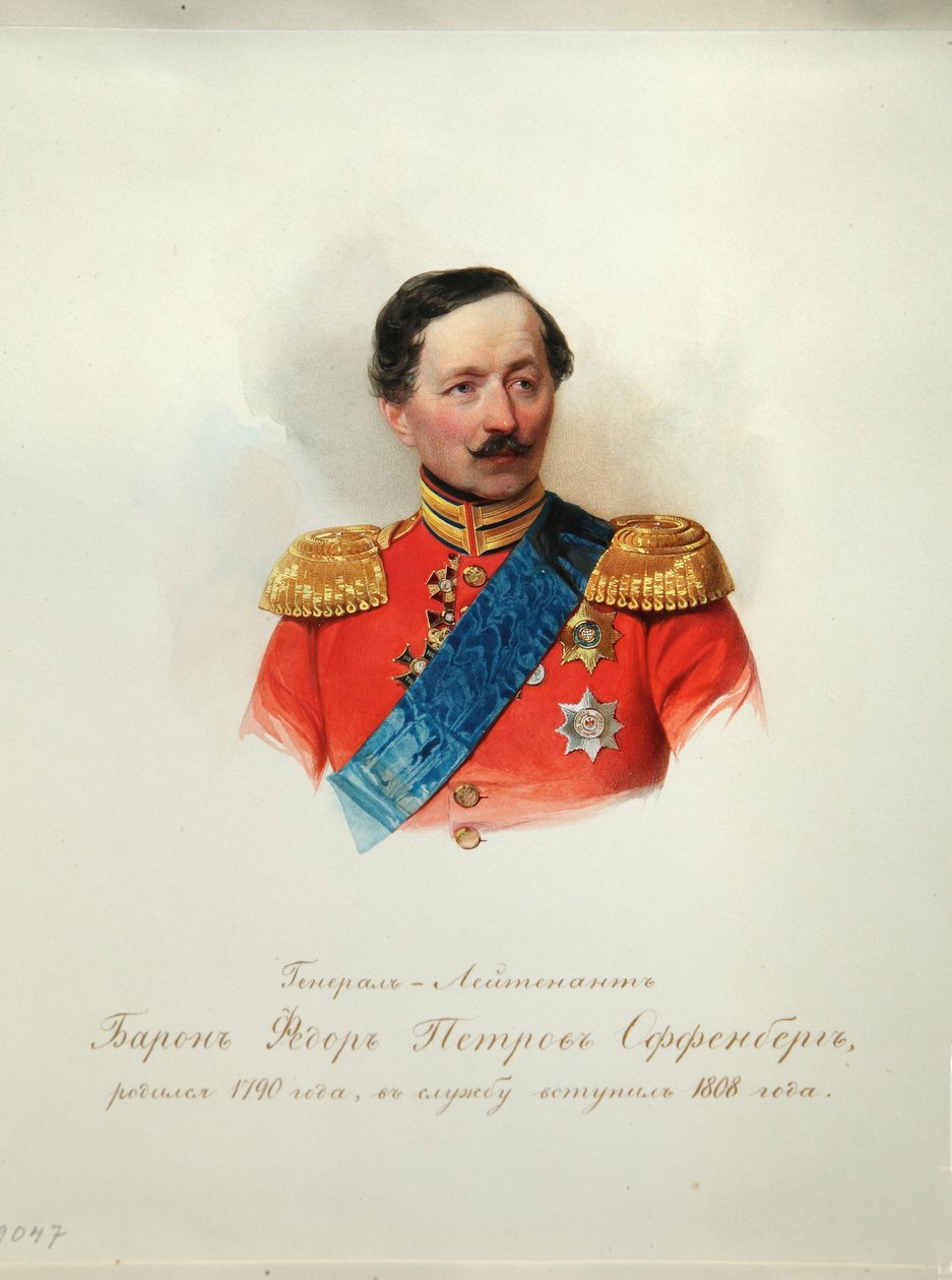 Portrét generála barona Fjodora Petroviče von Offenberga (1789-1857) (Z alba císařské koňské gardy) - Hau (Gau), Vladimír Ivanovič (1816-1895) - 1846-1849 - Akvarel na papíře - Institut ruské literatury IRLI (Puškinův dům), Svatý Pete od Vladimir Ivanovich Hau