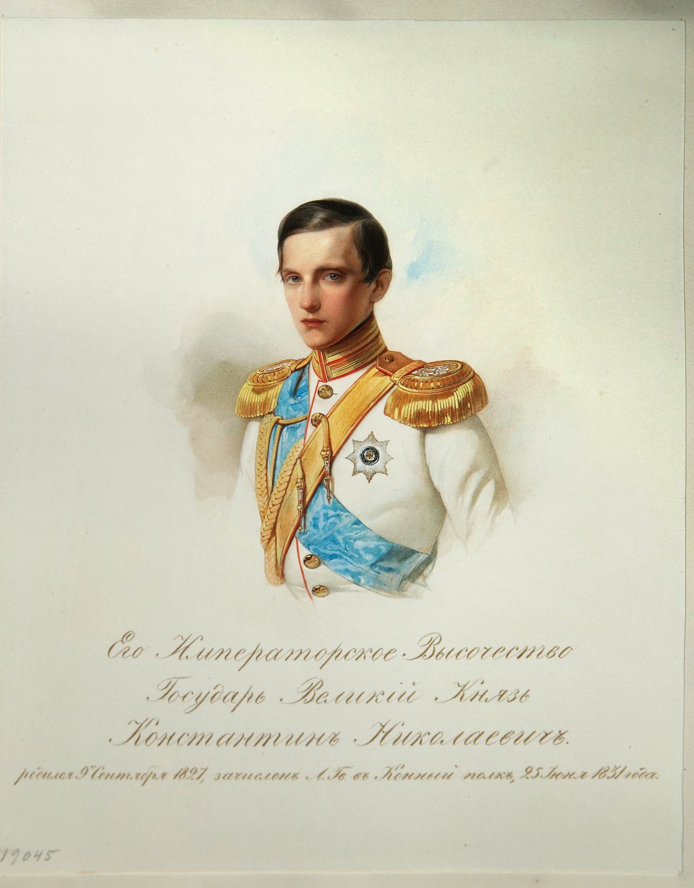 Portrét ruského velkovévody Konstantina Nikolajeviče (1827-1892) (Z alba císařské koňské gardy) - Hau (Gau), Vladimir Ivanovič (1816-1895) - 1846-1849 - Akvarel na papíře - Institut ruské literatury IRLI (Puškinův dům), Svatý Petr od Vladimir Ivanovich Hau