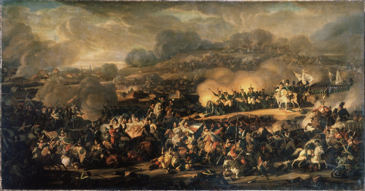 La Bataille des Nations a Leipzig (Německo) v říjnu 1813. (Bitva národů u Lipska v říjnu 1813). Také nazývaná bitva u Lipska, byla to největší porážka, kterou utrpěla Napoleonova Grande Armee (1769-1821). Obraz Vladimíra I od Vladimir Ivanovich Moshkov