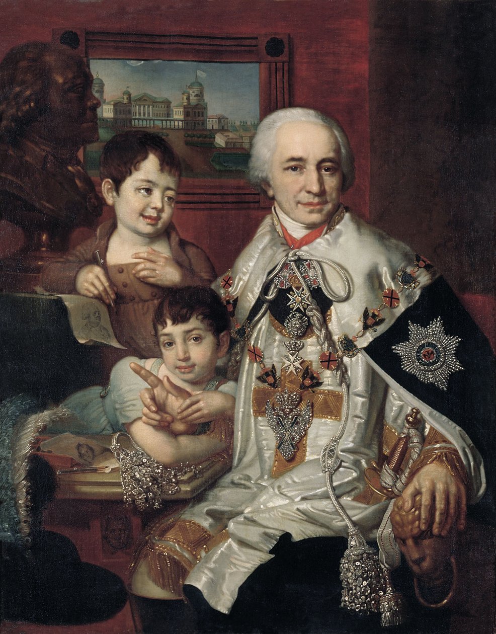 Portrét admirála hraběte Grigory Grigoryevich Kushelev 1754-1833 s dětmi, 1801 od Vladimir Lukich Borovikovsky