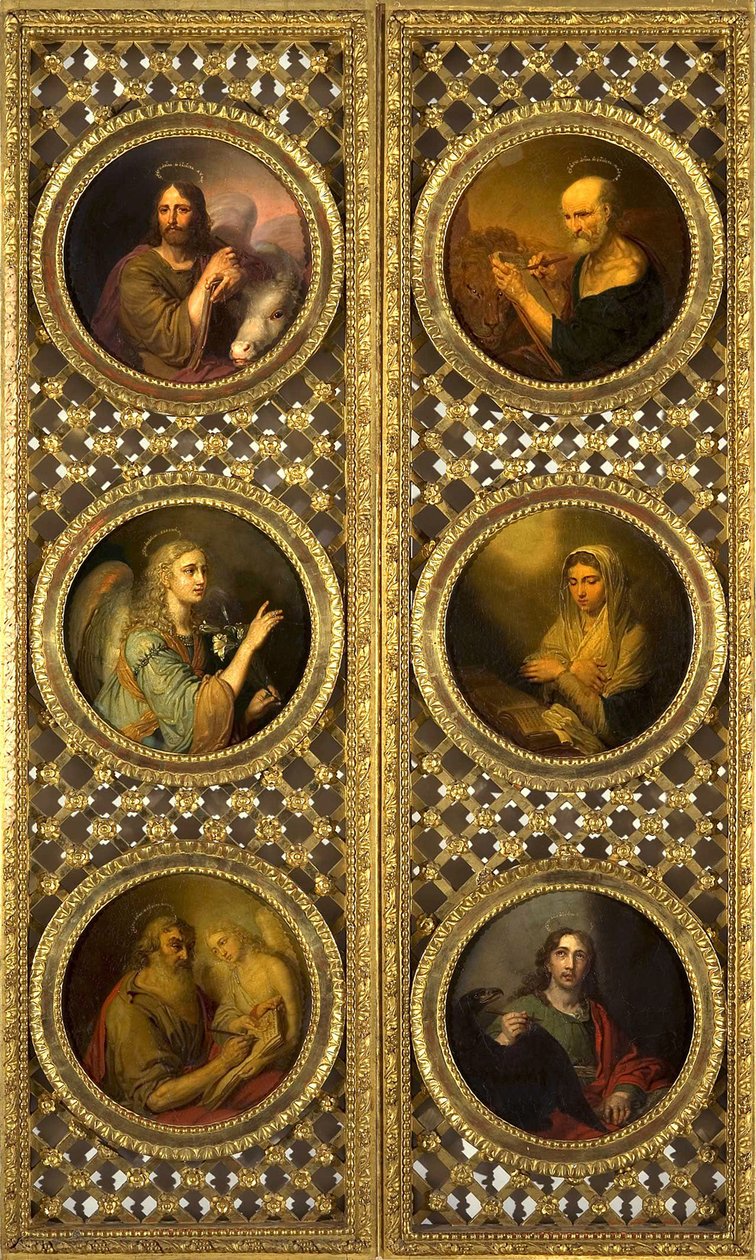 Královské dveře s Kristem, Pannou, archandělem Gabrielem a čtyřmi evangelisty, 1804-09 (olej na lisovaném kartonu) od Vladimir Lukich Borovikovsky