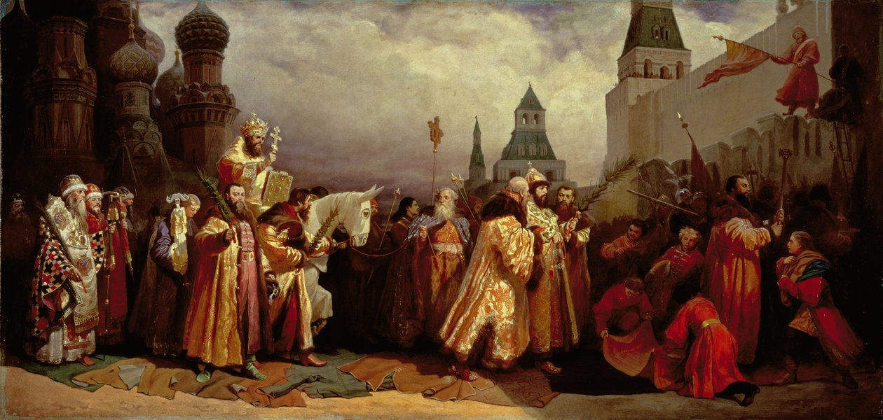 Květná neděle v Moskvě s carem Alexejem Michajlovičem (1629-76) v patriarchálním procesí, 1865 od Vyacheslav Grigorievich Shvarts