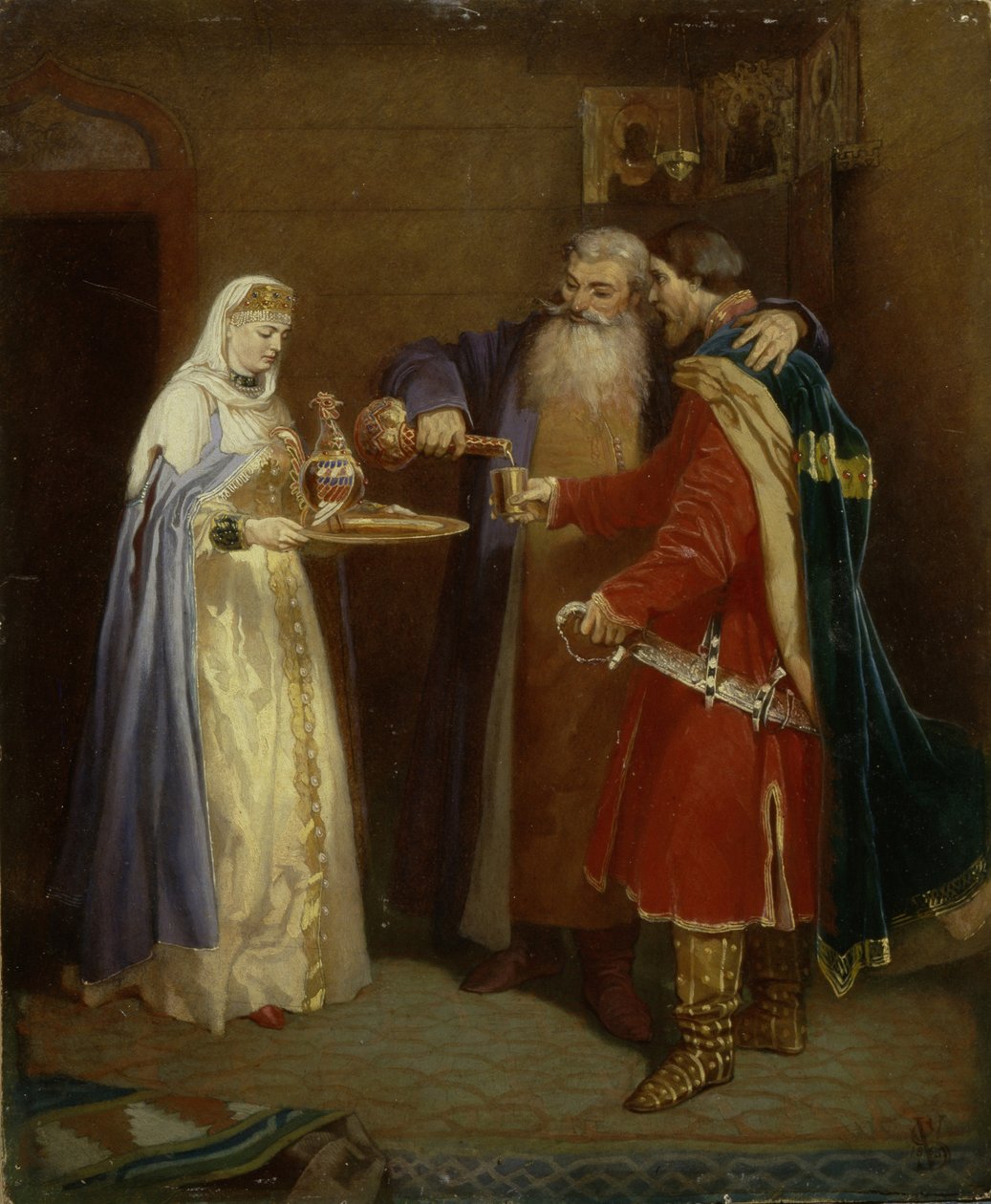 Boyerovo uvítání Návštěva Boyera Morozova u prince Serebarena, 1865 od Vyacheslav Grigoryevich Schwarz