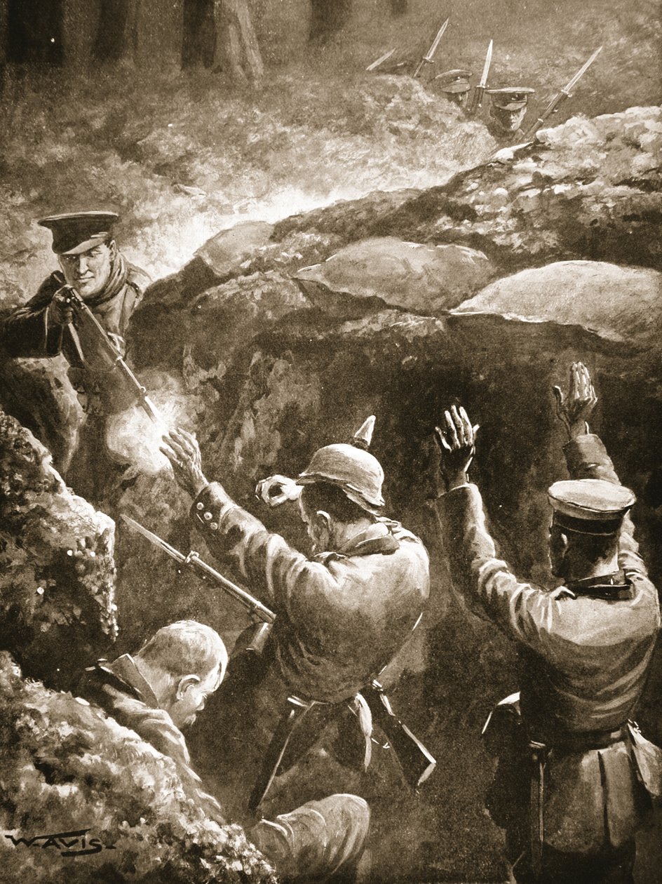 Seržant Coxon zastřelil dva ze skupiny tří Němců, kteří ho napadli při útoku na jejich zákopy od W. Avis