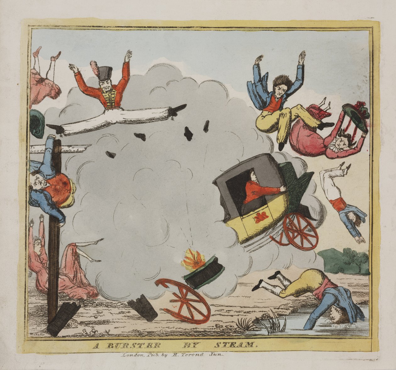 A Burster by Steam, cca 1835 (barevný lept) od W. Chater