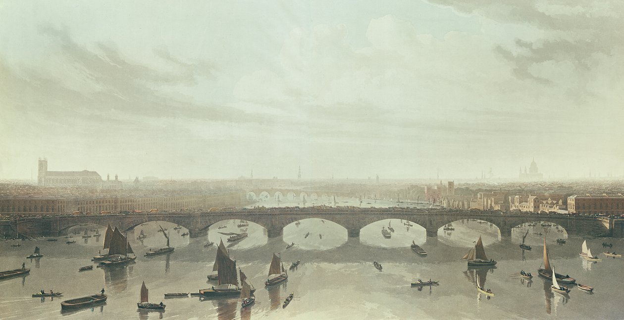 Pohled na most, který se nyní staví přes Temži ve Vauxhallu, 1810 od W Daniel