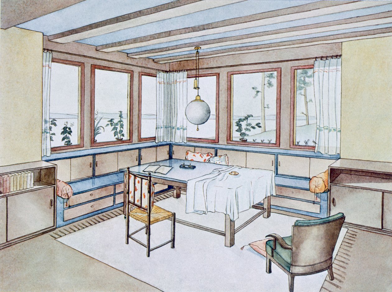 Část obývacího pokoje, z knihy Moderní interiéry v barvách, kterou vydal Julius Hoffman, Stuttgart, 1929. od W. Schneider