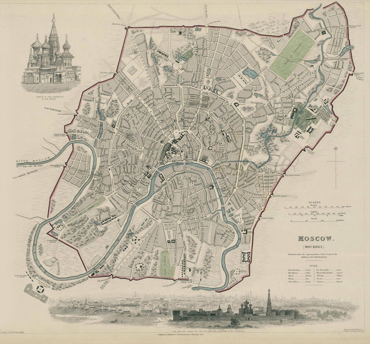 Mapa Moskvy, 1836 od W.B. Clarke