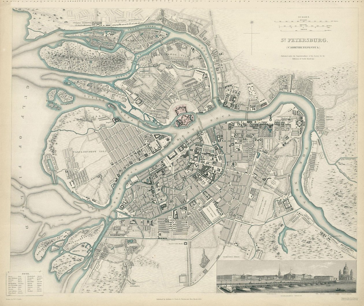 Mapa Petrohradu, 1834 od W.B. Clarke