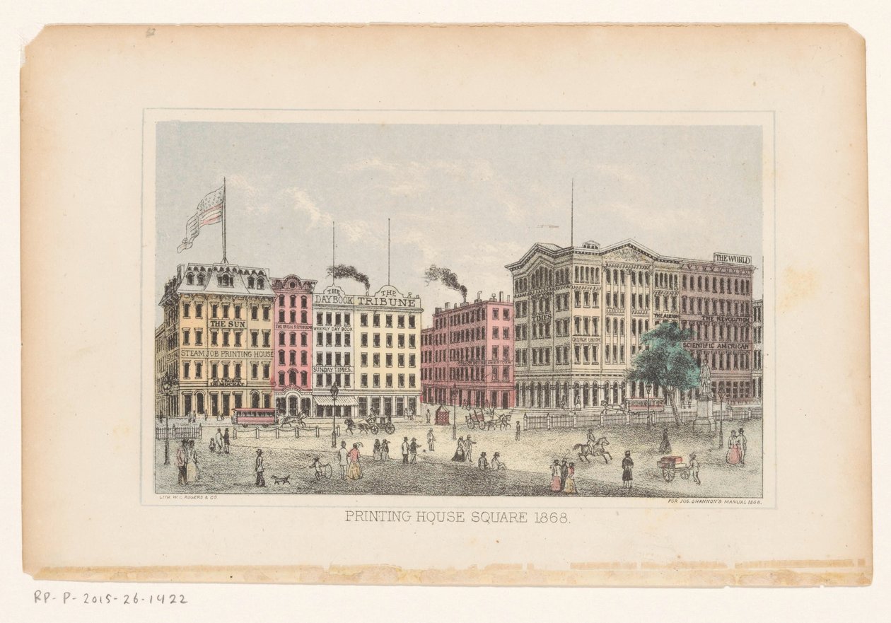 Park Row, Manhattan Čtvercová tiskárna 1868 (název na objektu) od W.C. Rogers and Co.