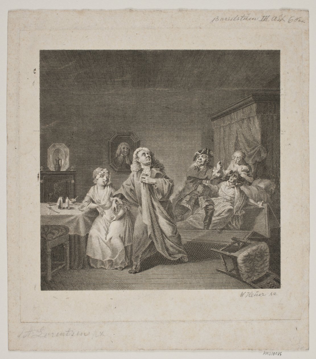 Porodnice III. dějství 6 scéna. Rytina podle Lorenzenovy galerie Holberg. od WIlhelm Heuer