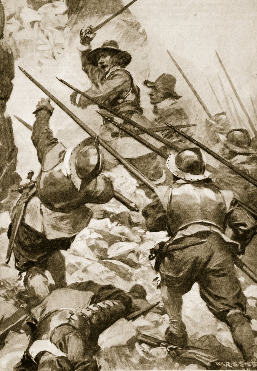 Cromwell vede útočnou skupinu v Droghedě od W.R.S. (after) Stott