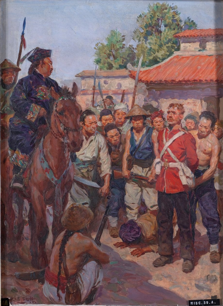 Vojín Moyse, 3. (East Kent, The Buffs) Regiment of Foot, který se odmítal klanět před tatarským mandarínem Tsan-koo-lin-sinem od W.R.S. Stott
