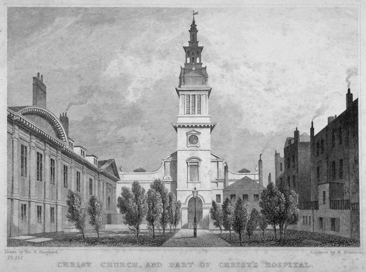 Západní pohled na Christ Church, Newgate Street, s částí Christ