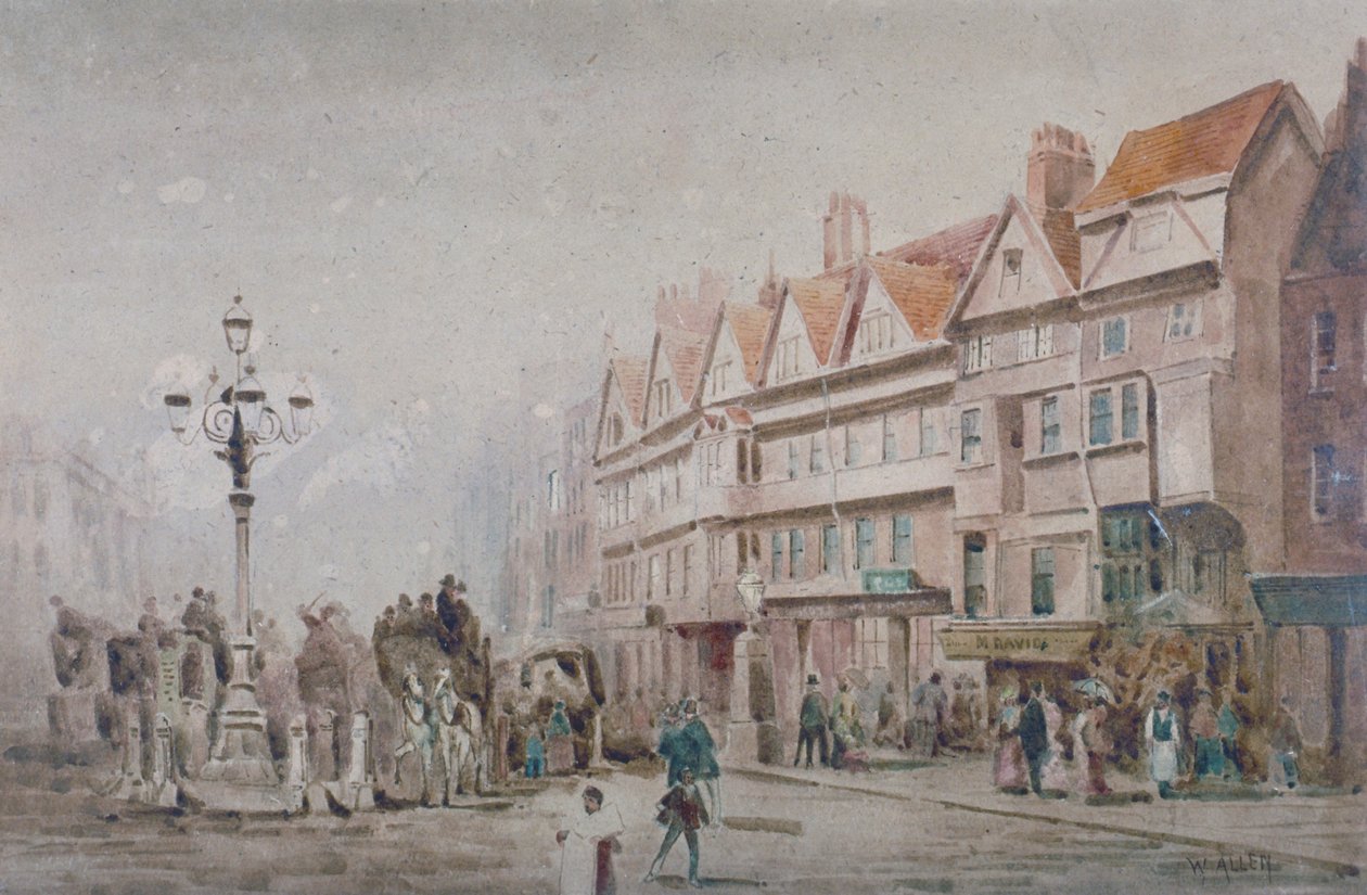 Pohled na východ podél jižní strany Holborn a Stable Inn, Londýn, 1860. od W Allen