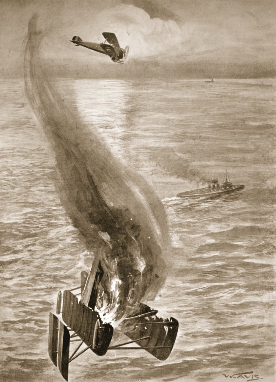 Zničení německého hydroplánu Flight-Sub-Lieutenant Ince u belgického pobřeží od W. Avis