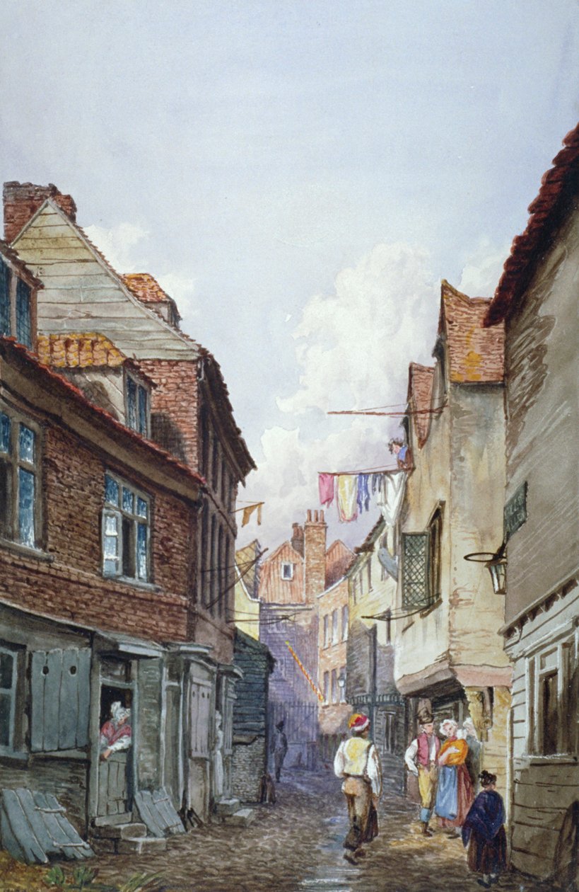 Pohled na postavy v Glean Alley, Bermondsey, Londýn, c1825 od W Barker