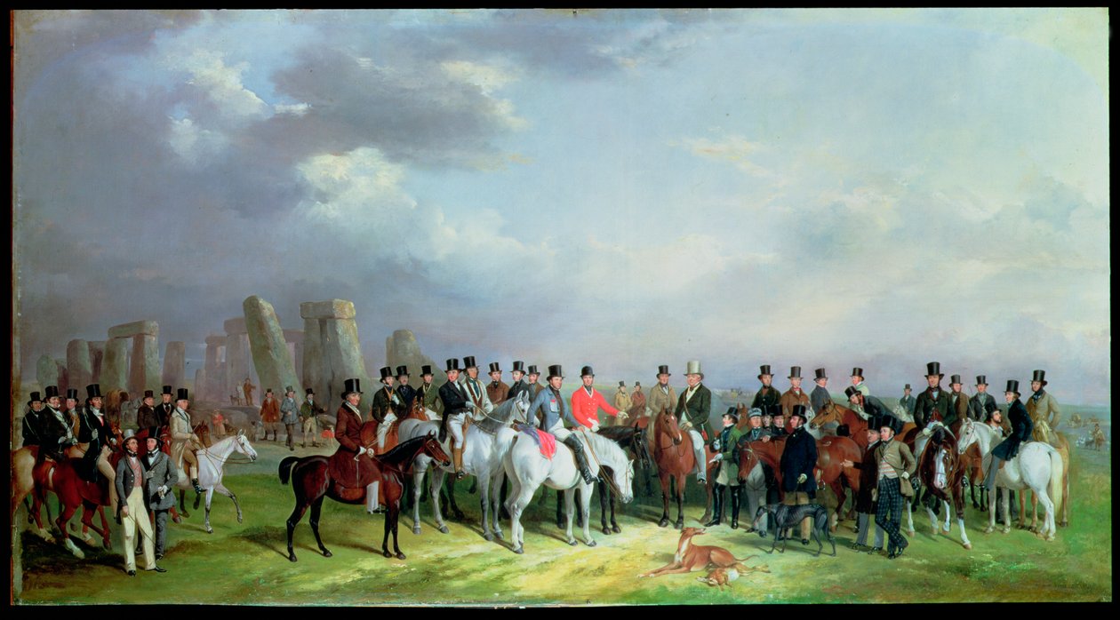 Wiltshire Great Coursing Meeting se konal v Amesbury, 16., 17., 18., 19. a 20. března 1847, se Stonehenge Beyond, 1847 od W. Barraud