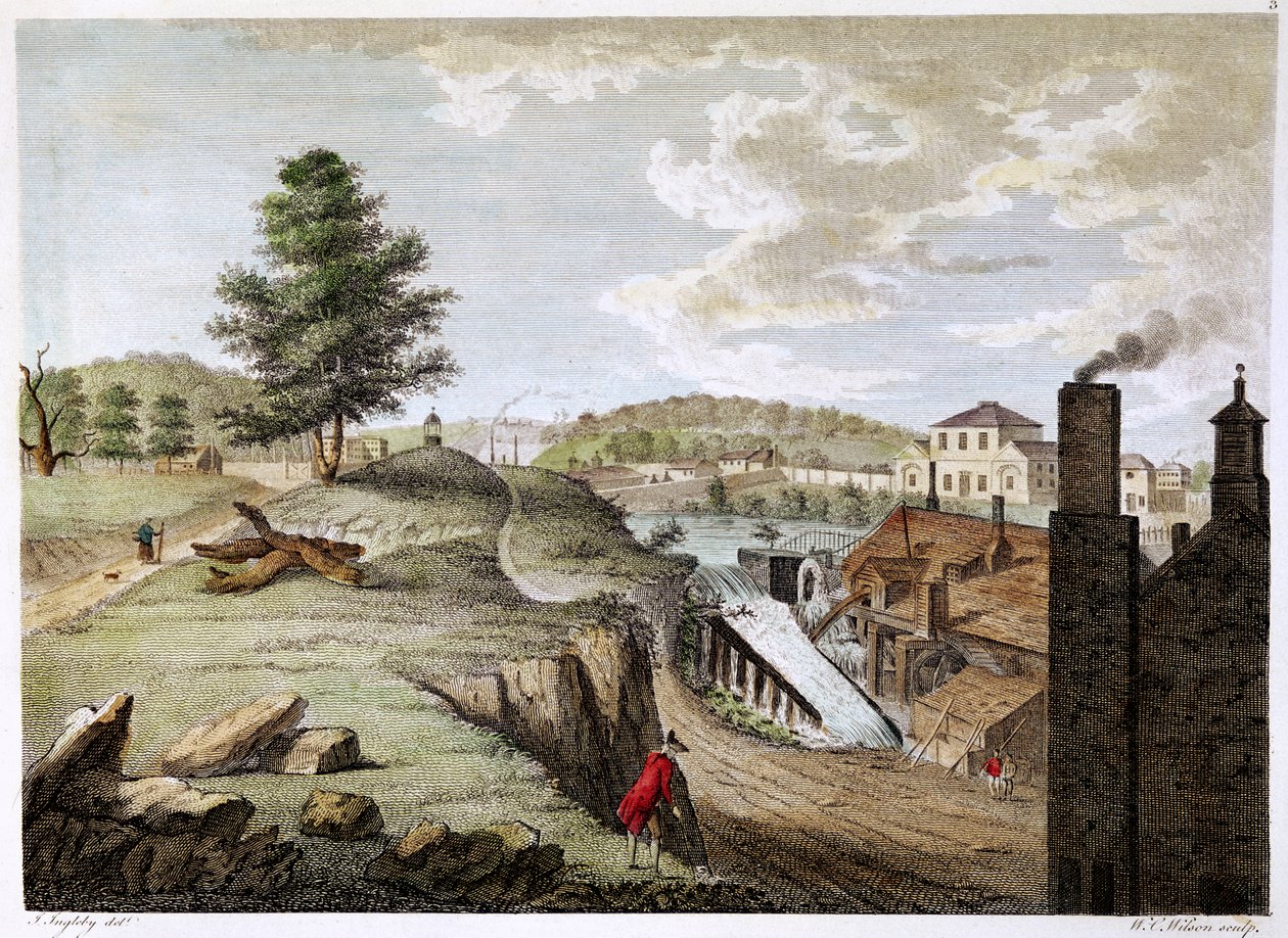 Greenfield Brass Mill poblíž Holywell, Flintshire, Wales, 1792 od W. C. Wilson