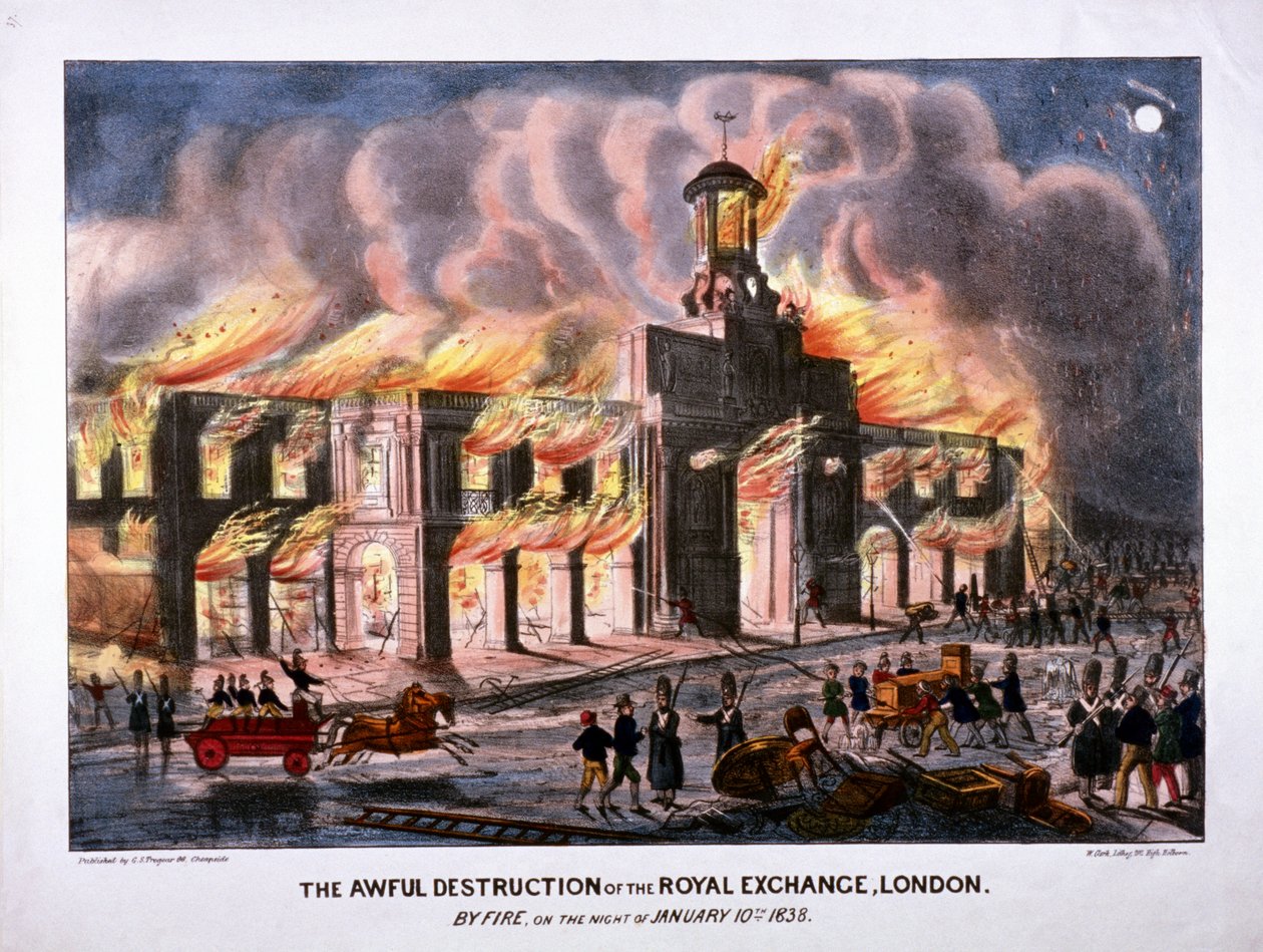 Royal Exchange 2nd fire, Londýn, 1838 od W Clerk