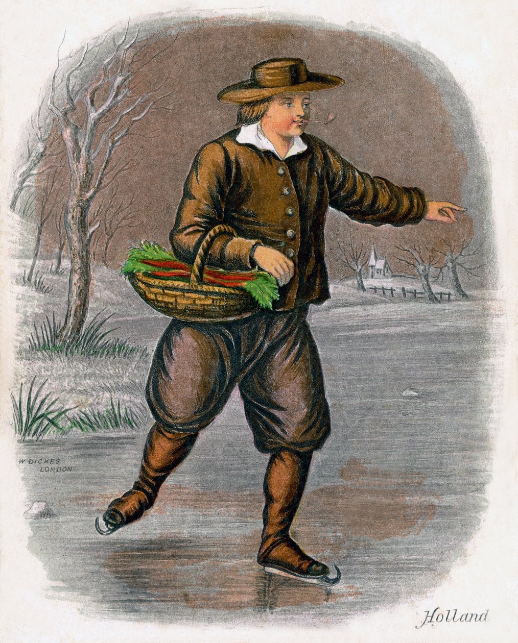 Holandský muž bruslí s košíkem zeleniny, 1809. od W. Dickes