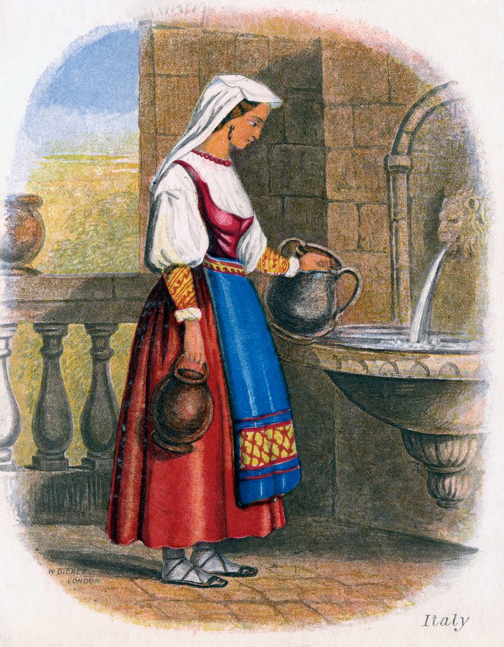 Italská žena sbírající vodu, 1809. od W. Dickes