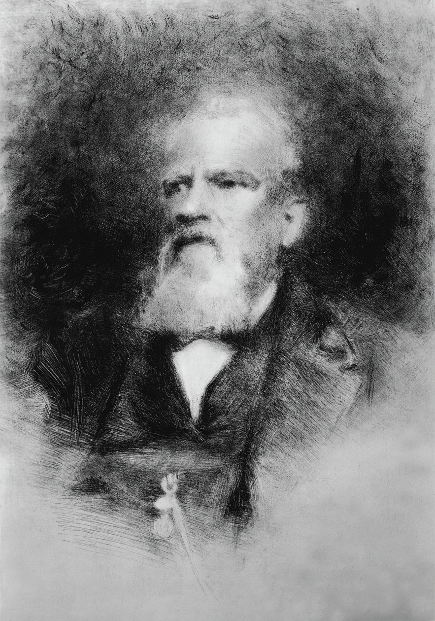 Portrét Alberto Mazzucato (1813-1877), italský skladatel, lept od John Ward Dunsmore