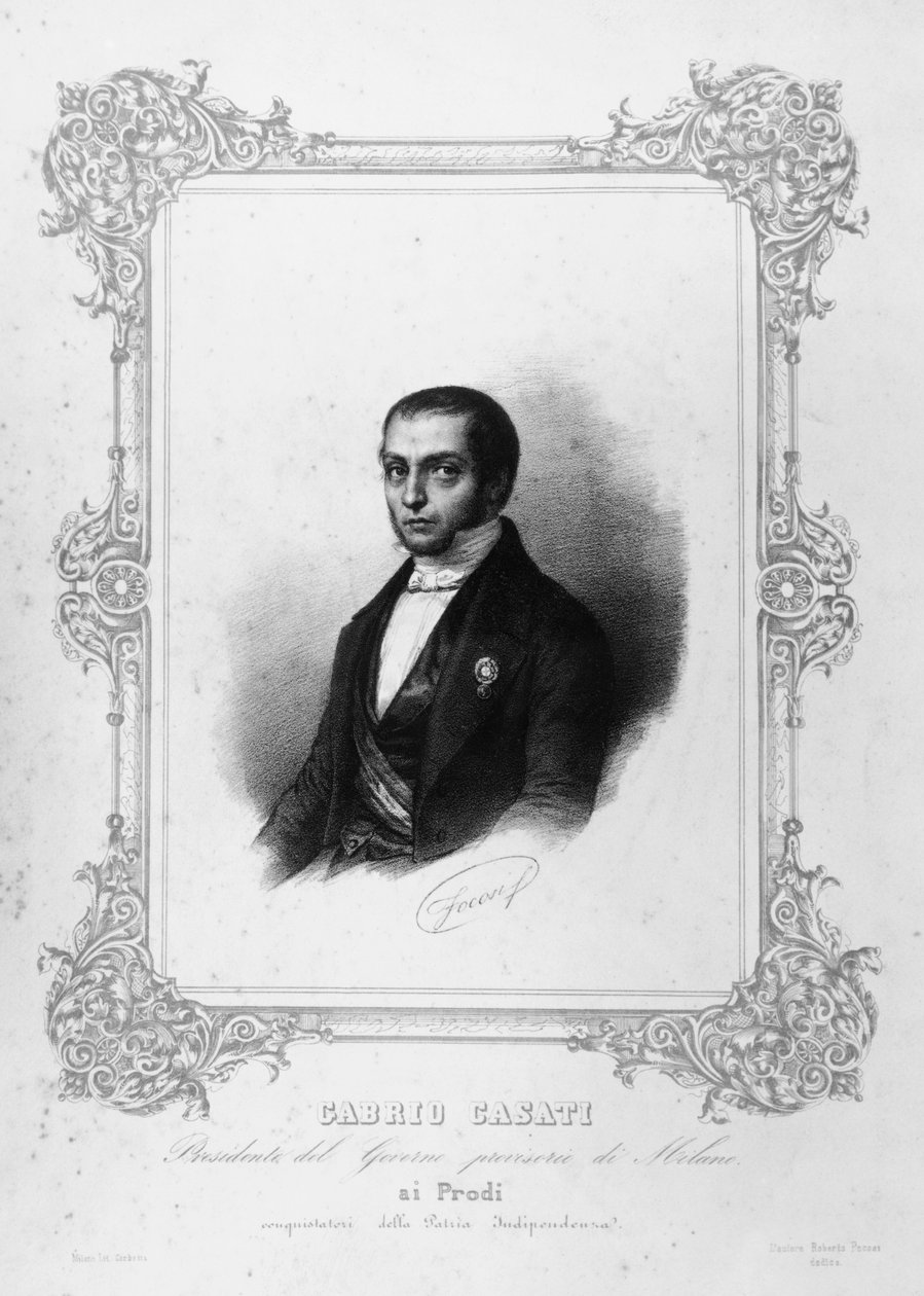 Portrét Gabrio Casatiho (1798-1873), italského politika, který byl předsedou vlády Sardinského království, rytina od John Ward Dunsmore