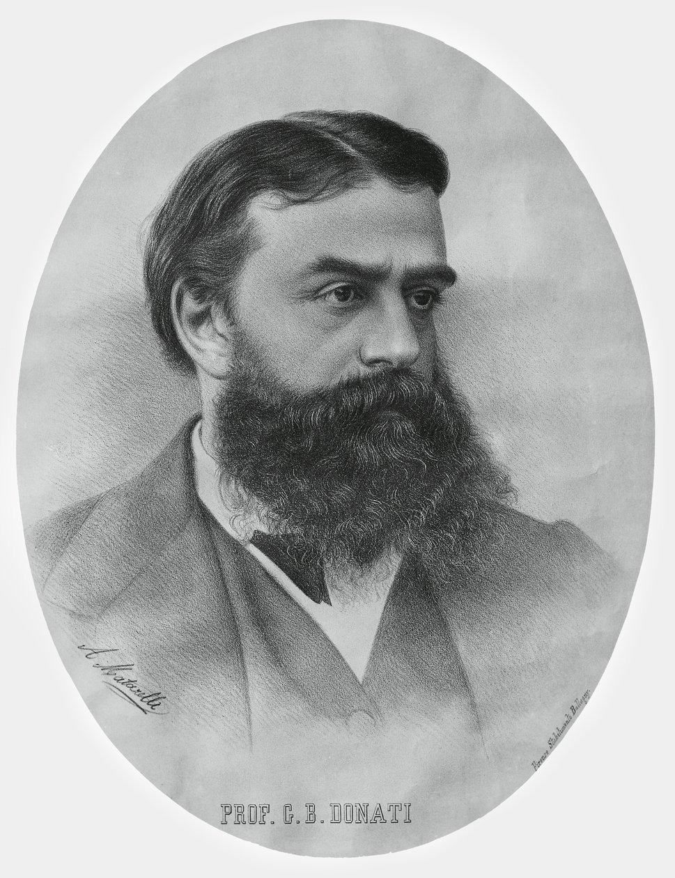 Portrét Giovanni Battista Donati (1826-1873), italský matematik a astronom, rytina od John Ward Dunsmore