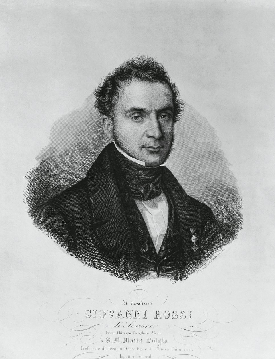 Portrét Giovanniho Rossiho (19. století), italského chirurga, rytina podle malby Enrica Bandiniho (1807-1888) od John Ward Dunsmore