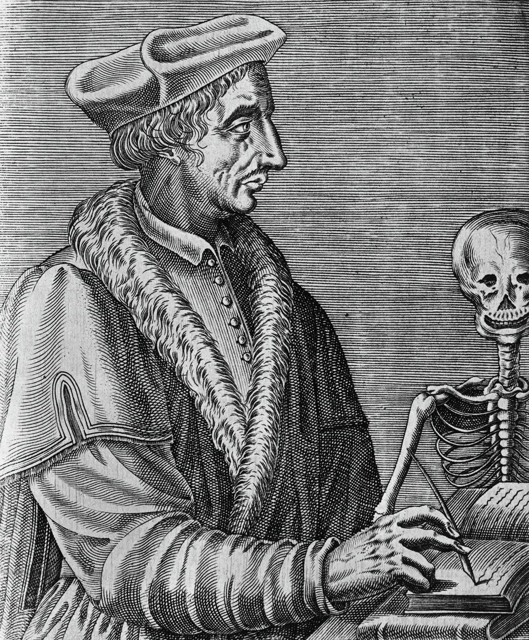 Portrét Jeana Francoise Fernela (1497-1558), francouzského lékaře, astronoma a matematika, rytina Nicolase II de Larmessin (asi 1638-1694) od John Ward Dunsmore