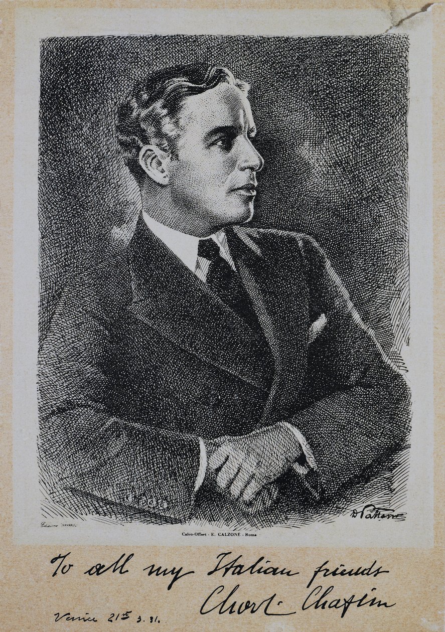 Portrét Sira Charlese Spencera Chaplina (1889-1977), anglického herce a režiséra od John Ward Dunsmore