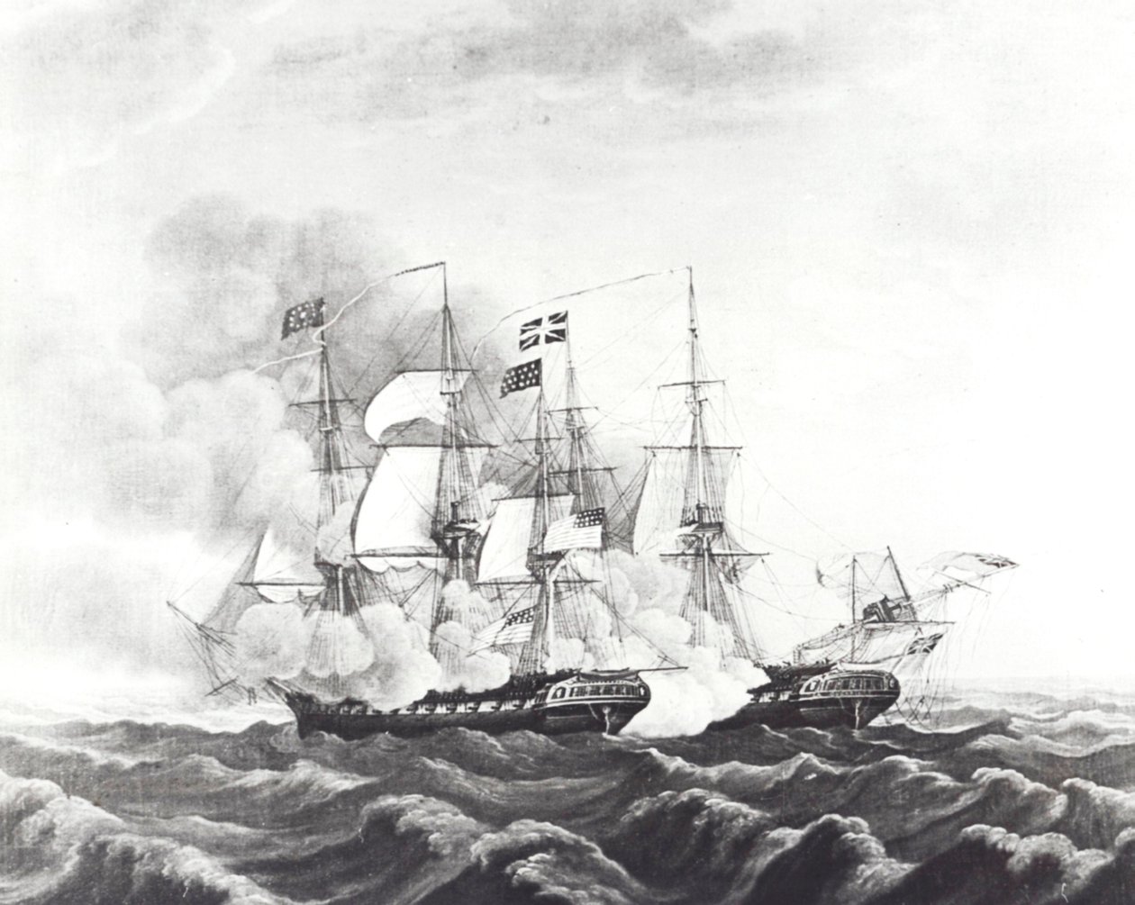 USS Constitution a HMS Guerriere (litho) od John Ward Dunsmore