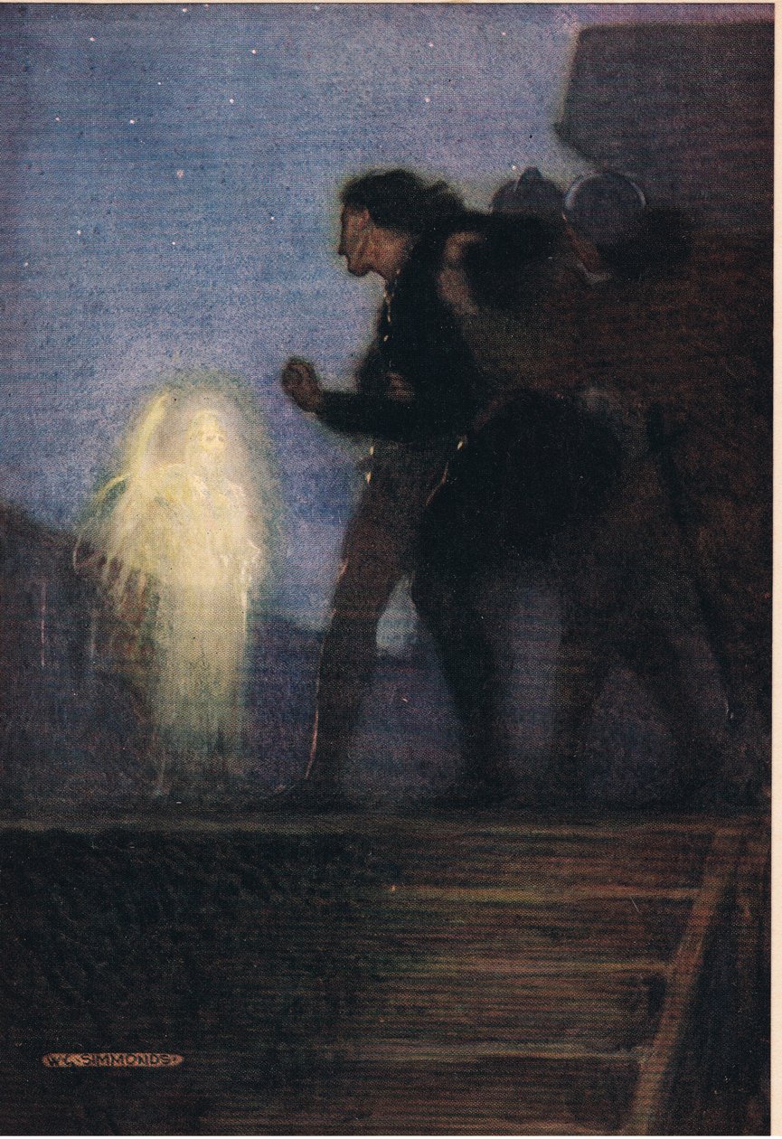 Hamletův otec se mu zjevuje z „Hamleta“ od Williama Shakespeara, vydání vydané nakladatelstvím Hodder und Stoughton v roce 1915 od W. G. Simmonds