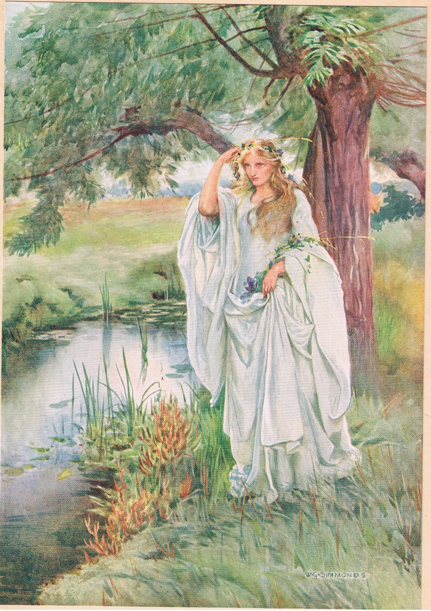 Ofélie, z „Hamleta“ od Williama Shakespeara, vydání vydané nakladatelstvím Hodder und Stoughton v roce 1915 od W. G. Simmonds
