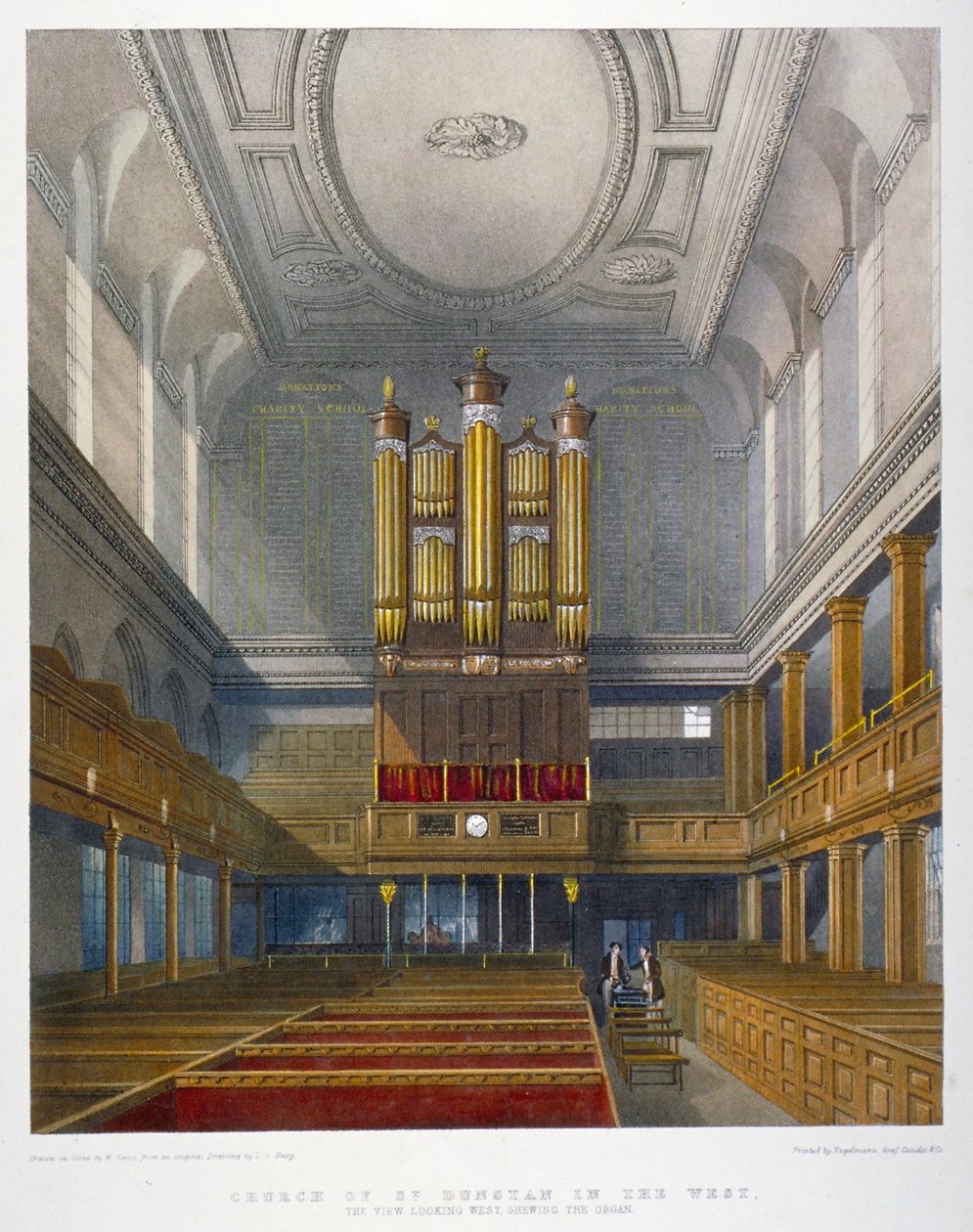 Interiér, při pohledu na západ, Church of St Dunstan in the West, Fleet Street, City of London, 1829 od W Ganci