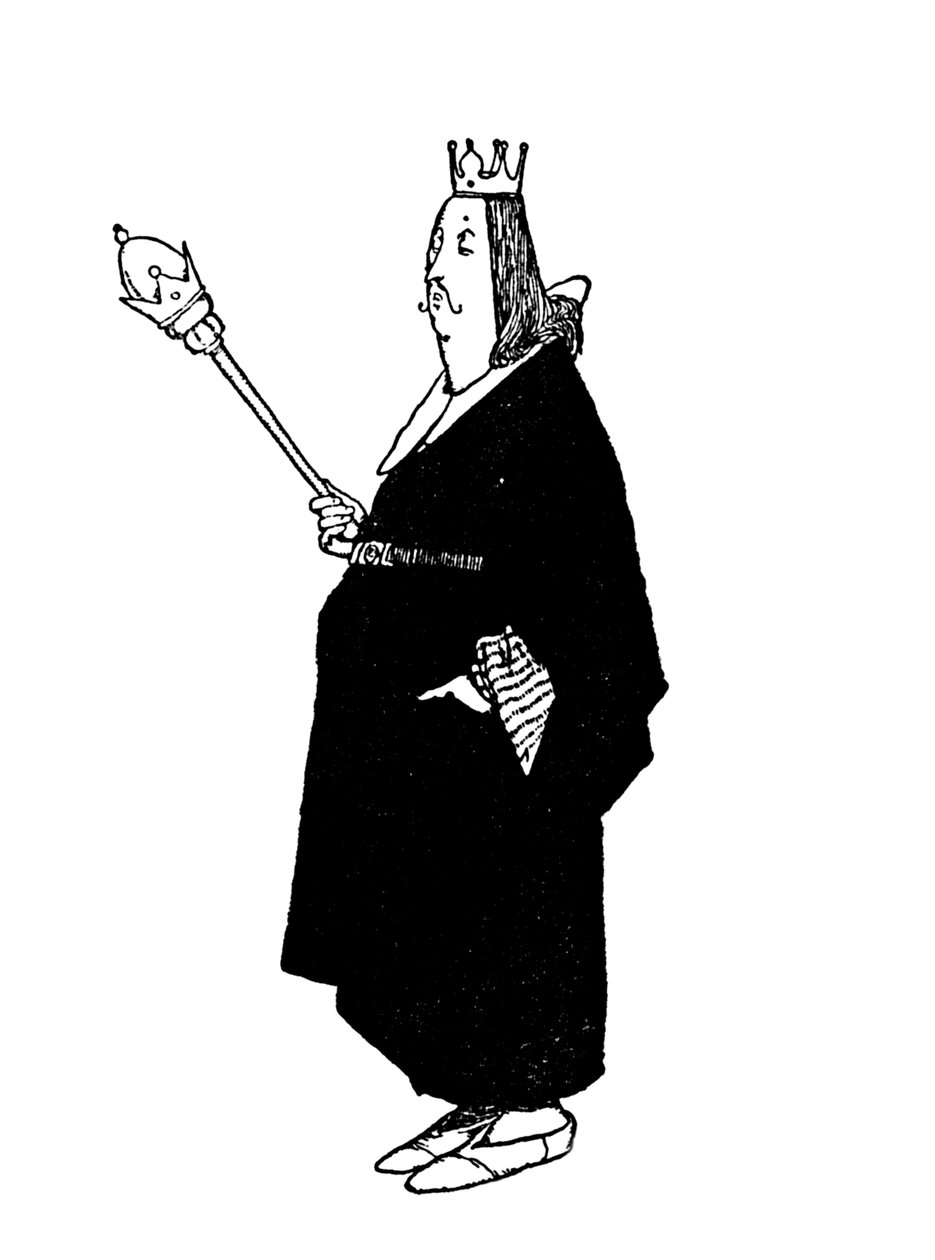 Pro současnost neříkám nic, poznamenal král, c1930 od William Heath Robinson