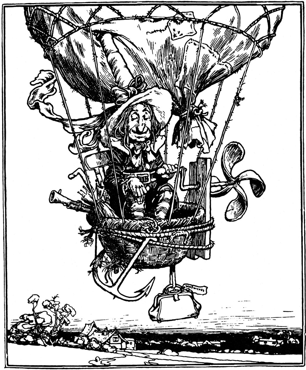 Ilustrace z dětské knihy Dobrodružství strýčka Lubina, 1902. od William Heath Robinson
