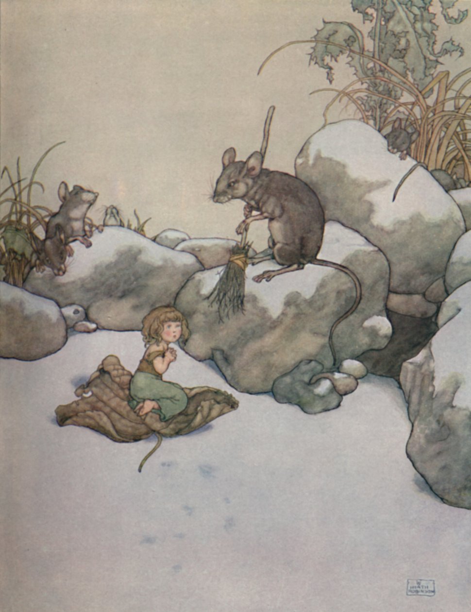 Stála u dveří a prosila o kousek ječmene-kukuřice, c1930 od William Heath Robinson