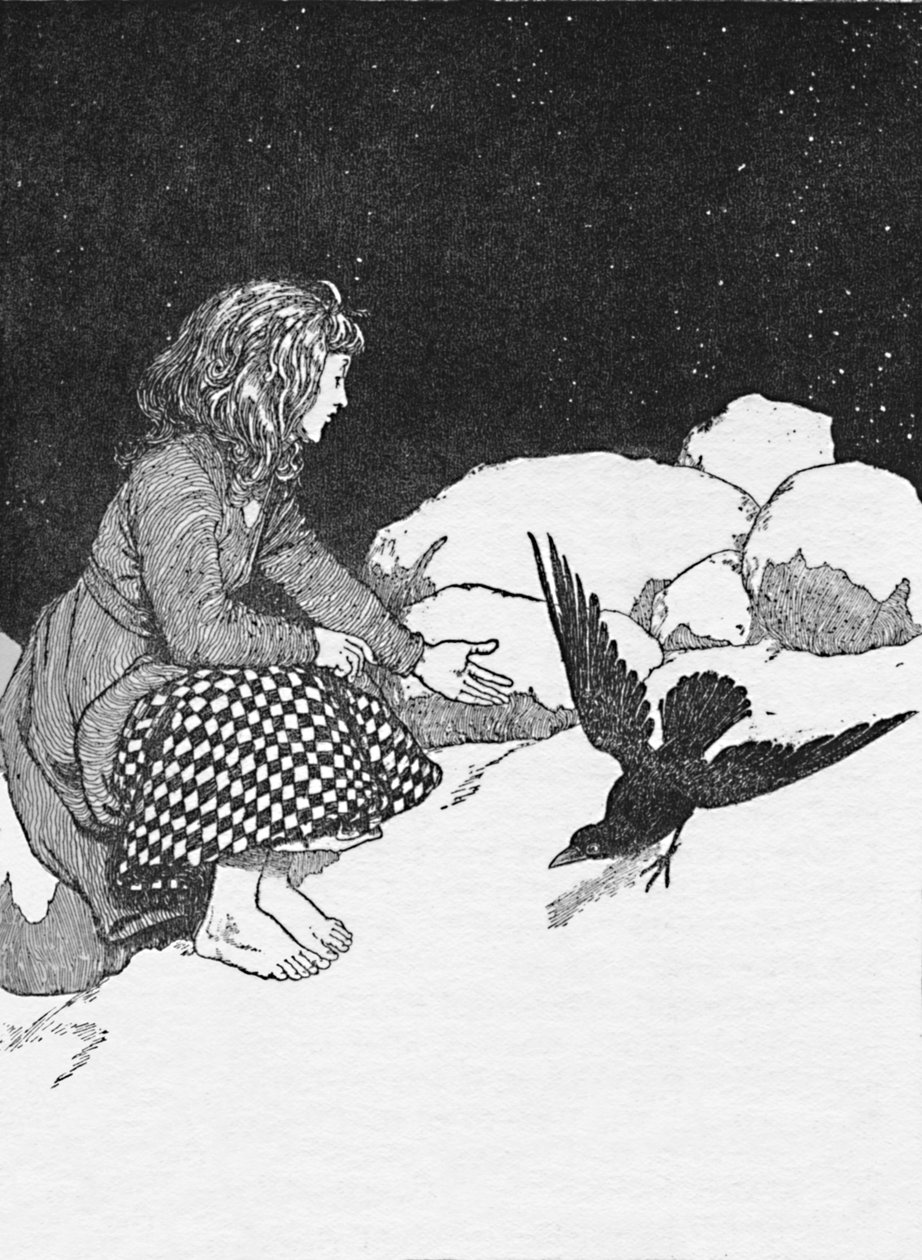 Najednou před ní na sníh vyskočil Velký havran, c1930 od William Heath Robinson