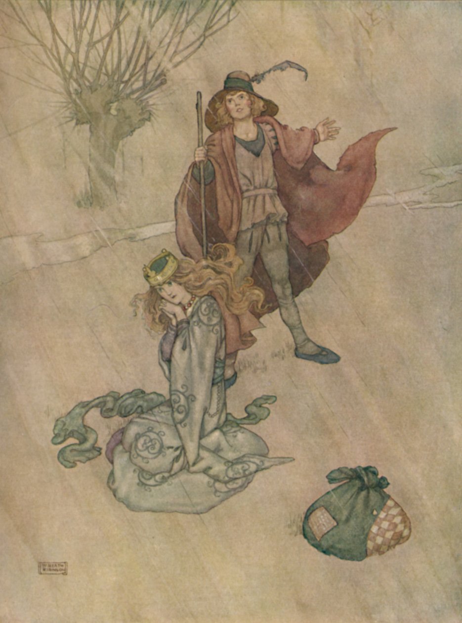 Pastýř prasat se nadával a déšť se sypal dolů, c1930 od William Heath Robinson