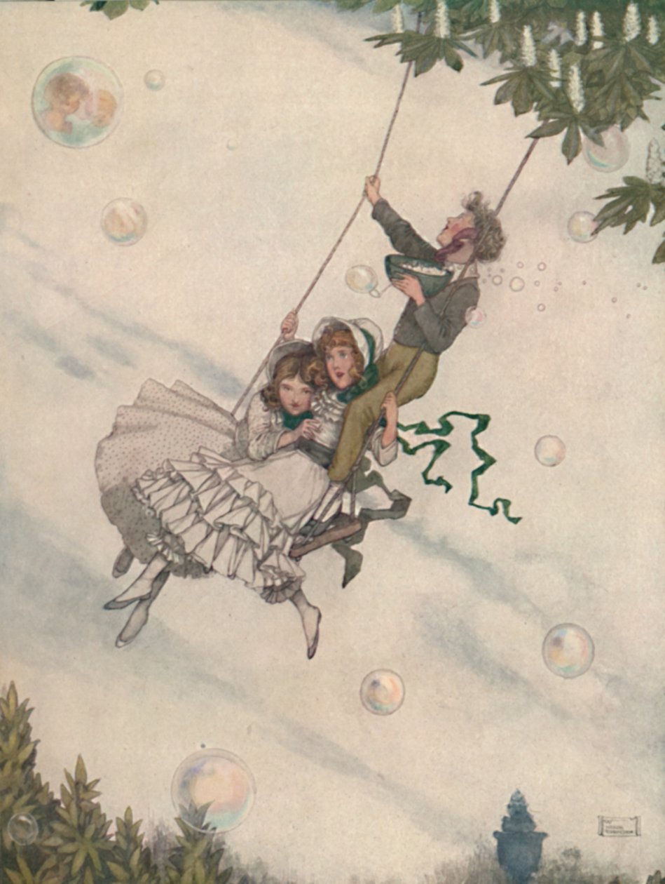 Swing se pohybuje a bubliny létají vzhůru, c1930 od William Heath Robinson