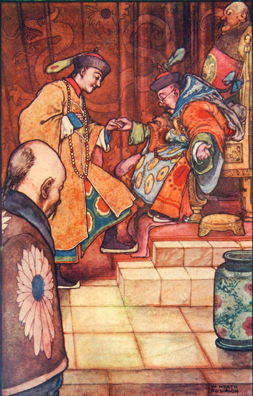 Když mu mladík padl k nohám, sultán ho držel za ruku, c1930. od William Heath Robinson