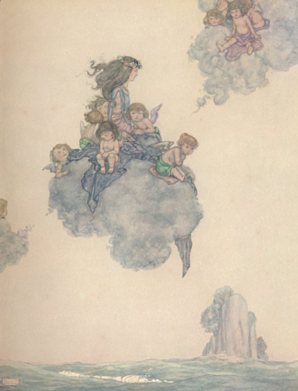 Se zbytkem jejích dětí vzduchu se vznesl vysoko nad růžový mrak, c1930 od William Heath Robinson