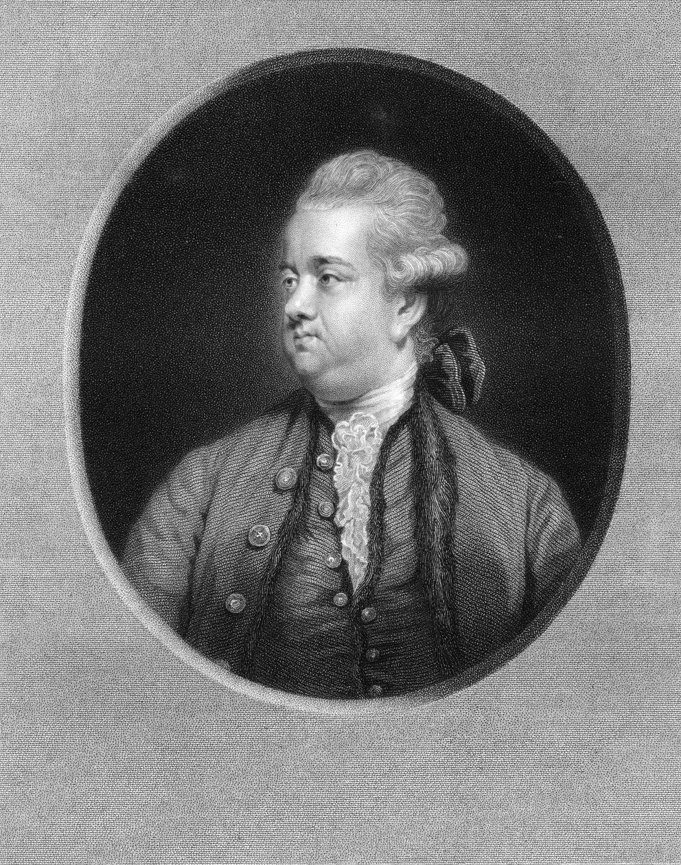 Edward Gibbon, britský historik 18. století, 1836. od W. Holl