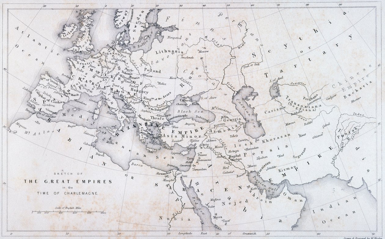 Velké říše v době Karla Velikého, kolem roku 1850 od W Hughes